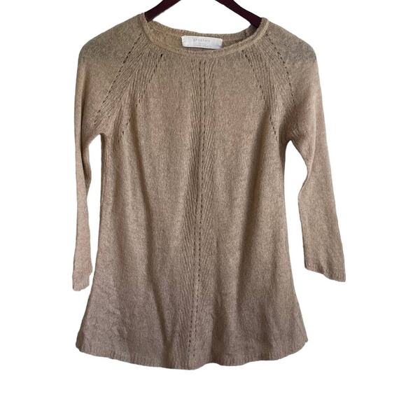 Zara Women Knit Sweater Crew Neck 3/4 Sleeve Lightweight Pullover Neutral‎ M Tan - Picture 1 of 9